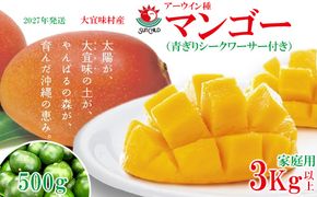 【2027年発送】大宜味村産 アーウィン種マンゴー　家庭用3kg以上（青ぎりシークワーサー500ｇ付き）