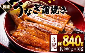 国産蒲焼きうなぎ ２８０ｇ ３尾 計８４０ｇ fb-0176