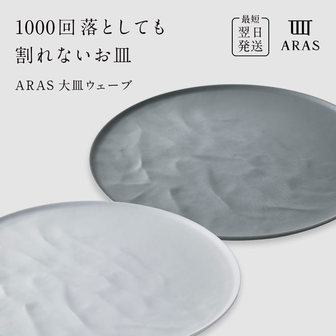 ARAS 大皿ウェーブ 2枚セット【カラー：ホワイト&グリーングレー】27cm 大皿 プレート 割れない 保証付き ARAS エイラス 色が選べる 皿 食器 うつわ 贈り物 ギフト 3万円 30000円 F6P-2591