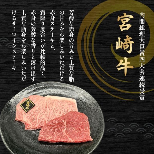 【A4等級以上】宮崎牛ステーキ2種（赤身・サーロイン）食べ比べセット 黒毛和牛 牛肉 赤身 霜降り 内閣総理大臣賞4大会連続受賞