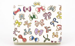 【文庫屋大関】三つ折りミニ財布　プチリボン【皮革工芸品】 ファッション 小物 民芸品 お札 カード 小銭 手のひらサイズ コンパクト 大人かわいい 牛革 手作り 国産 