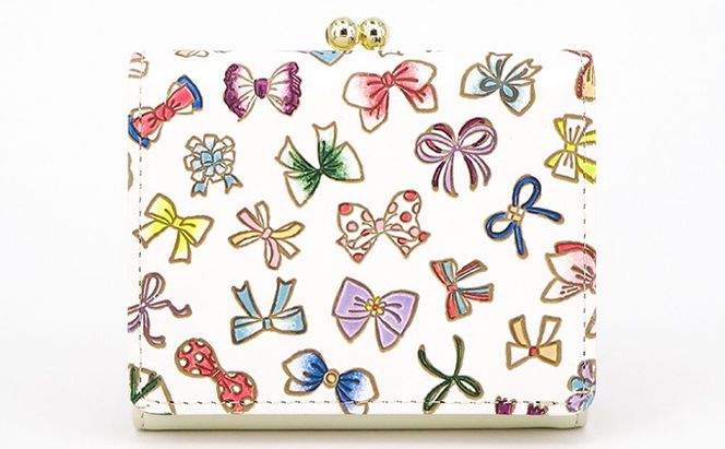 【文庫屋大関】三つ折りミニ財布　プチリボン【皮革工芸品】 ファッション 小物 民芸品 お札 カード 小銭 手のひらサイズ コンパクト 大人かわいい 牛革 手作り 国産 