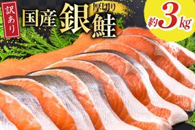 訳あり 国産 減塩 厚切り 塩銀鮭 切身 計 3kg [足利本店 宮城県 気仙沼市 20565950] サーモン 鮭 さけ サケ シャケ 魚 海鮮 魚介 甘塩味 規格外 不揃い 鮭切身 切り身 簡易包装 家庭用 訳アリ 冷凍 塩分控えめ 無添加