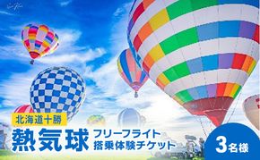 北海道 十勝 熱気球 搭乗体験チケット 3名様 フリーフライト