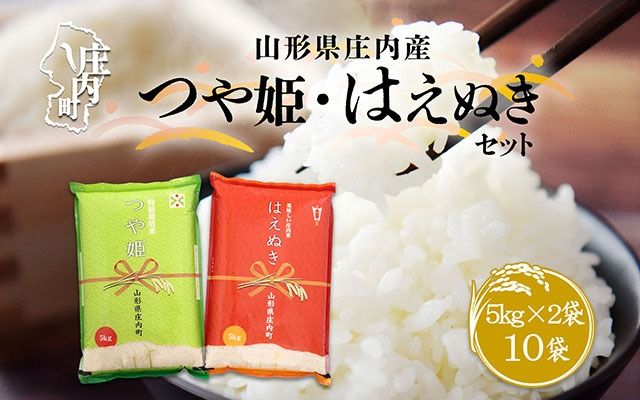 山形県庄内産 つや姫・はえぬきセット 5kg×2袋 コシヒカリの原点、亀の尾発祥の地 令和6年産 2024年産 ブランド米【1082-016A】