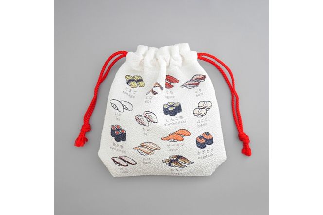 丹後ちりめん　にほんご巾着「sushi（寿司）」 サイズ：約13.5cm×17.5cm 選べる 種類 ふるさと納税 雑貨 巾着 丹後ちりめん 丹後 京都　DZ00029-01