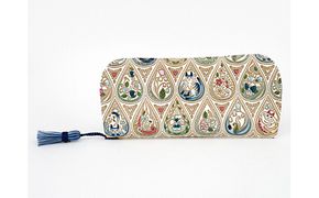 【文庫屋大関】メガネケース　花と猫＜インディゴ＞【皮革工芸品】 ファッション小物 民芸品 