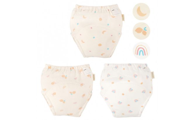 【90サイズ】「おねむうパンツ」6重トレーニングパンツ3枚セット ・C（ムーンスター、レモン、虹） 141305_LA15VC01