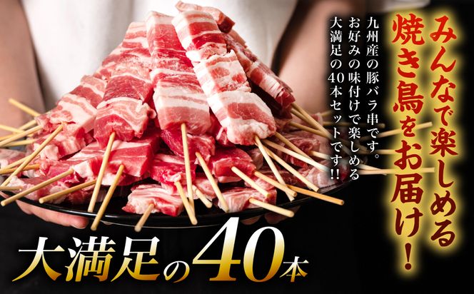 九州産 豚バラ串 40本 合計1.2kg 豚バラ 串 豚肉 お肉 バーベキュー BBQ 惣菜 小分け ボリューム 国産 簡単 調理 おつまみ セット 詰合せ 冷凍 熊本県 八代市