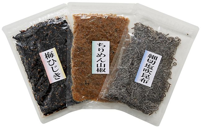 小豆島 こだわり 佃煮 3種 セット 詰め合わせ 梅ひじき ちりめん山椒 塩吹昆布 ご飯のお供 ごはんのお供 惣菜 副菜 おつまみ つまみ つくだ煮 佃煮詰め合わせ こんぶ 食品 香川 香川県 土庄町