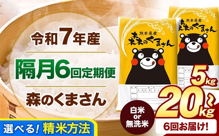 [隔月6回定期便]令和7年産 白米 無洗米 森のくまさん 5kg 10kg 20kg [お申込み翌月から出荷] 熊本県産 白米 精米 米 こめ コメ お米 kome---mifune_lcl_1509_ev2mo6---