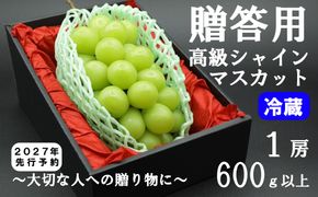 【2027年発送分 先行予約】贈答用！希少価値の高い高級シャインマスカット（１房 ６００ｇ以上）　※冷蔵発送※　シャイン シャインマスカット マスカット 葡萄 ぶどう ブドウ 果物 くだもの フルーツ 山梨 やまなし 富士川町 ギフト プレゼント 贈り物