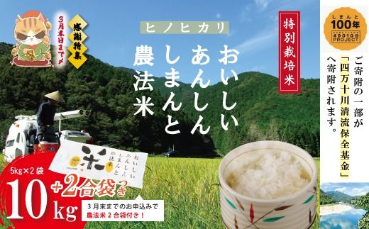 【感謝 期間限定 2合袋つき】おいしい あんしん しまんとのお米 しまんと農法米 ヒノヒカリ 10kg 2合袋付き 5kg×2袋 国産 ひのひかり 精米 白米 米 こめ コメ 高知 四万十 しまんと【2026年3月末までの受付】26-448Z