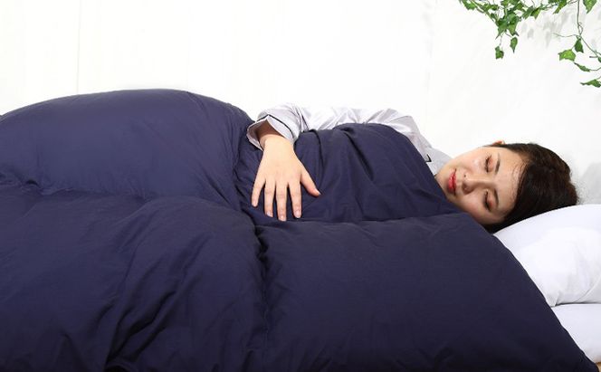 羽毛布団シングル掛け布団日本製ダウン90％1.2kg立体スクエアキルト8か所ループ付きネイビー 寝具 軽量 抗菌 消臭 立体キルト 