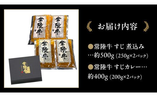 やわらか 常陸牛 すじ煮込み と すじカレー セット 各2パック 【茨城県共通返礼品】　カレー 牛すじ 煮込み お肉 牛肉 簡単 冷凍 レトルト