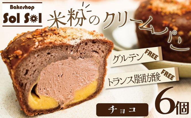 グルテンフリー 米粉クリームパン 6個 チョコ味 H083-028