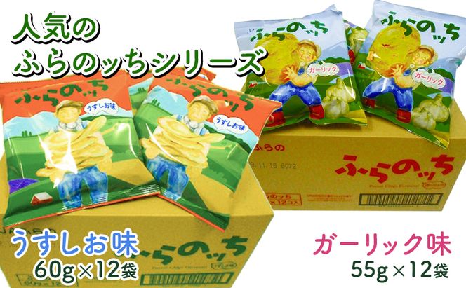 ポテトチップス 定期便 2ヶ月 北海道 ふらのっち 2種類(各12袋) 詰め合わせ セット JAふらの 食べ比べ じゃがいも スナック うすしお ガーリック のり塩 コンソメ チップス ポテト お菓子 おやつ 箱 農協 3ヵ月に1回お届け 定期 2回 