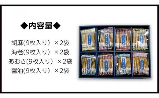 うす焼き煎餅詰め合わせ（72枚入り） せんべい セット 薄焼き コシヒカリ 手焼き ごま えび あおさ 醤油 4種類 [AE006us]