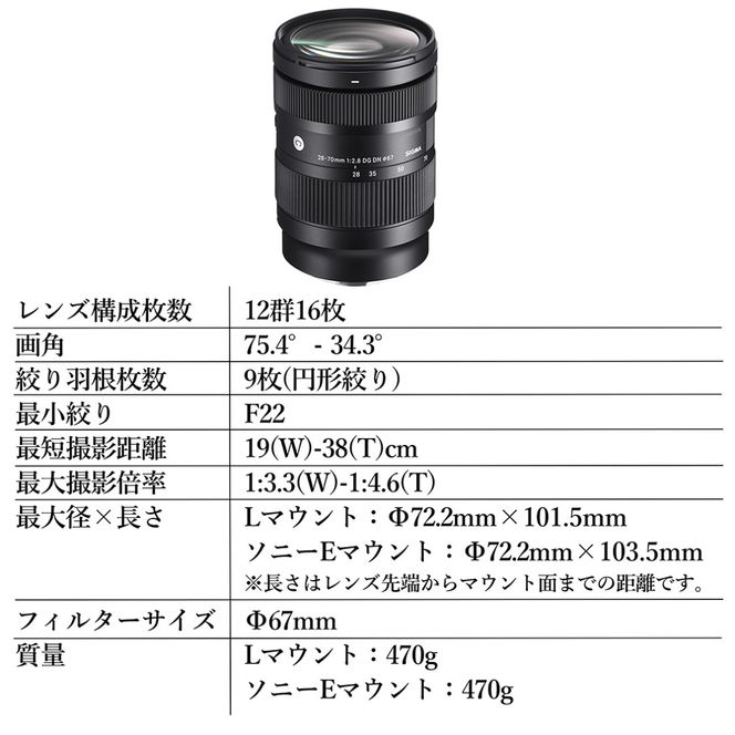 SIGMA 28-70mm F2.8 DG DN | Contemporary【Lマウント】カメラ　レンズ