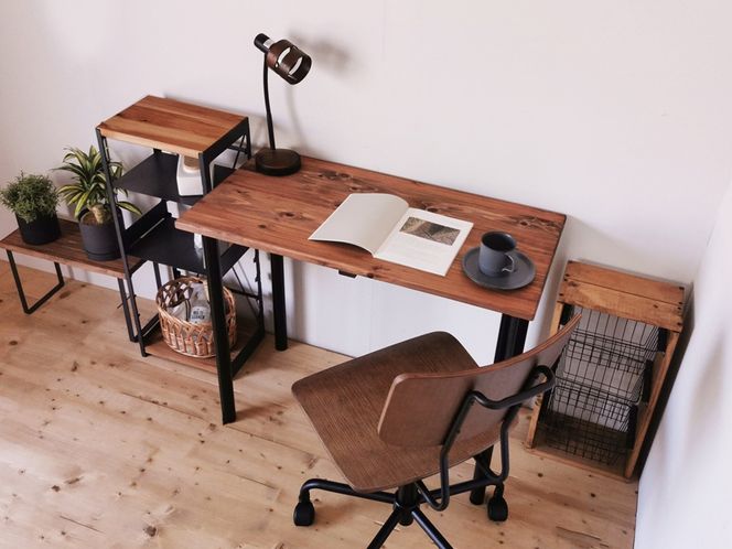 無垢材のデスク 約W90cm×D45cm ブラウン｜組立 簡単 工具不要 リビング 子供部屋 テーブル 家具 インテリア シェルフ [2501]