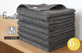 G3522 ファミーユ ミニバスタオル 6枚（チャコール） 【フェイスタオル 以上 バスタオル 未満 泉州タオル 吸水 普段使い シンプル 日用品 たおる】