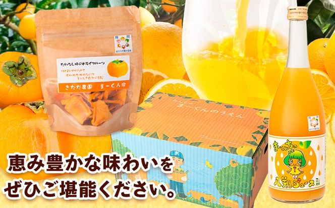 まーくん家のはっさくジュース（720ml×2本）と柿のドライフルーツ2袋 《90日以内に出荷予定(土日祝除く)》 和歌山県 紀の川市 柑橘 はっさく柿 たねなし柿 きただ農園まーくん家 化学肥料・除草剤不使用 八朔 カキ---wsk_ktdhsjkdf_90d_22_14000_720ml---