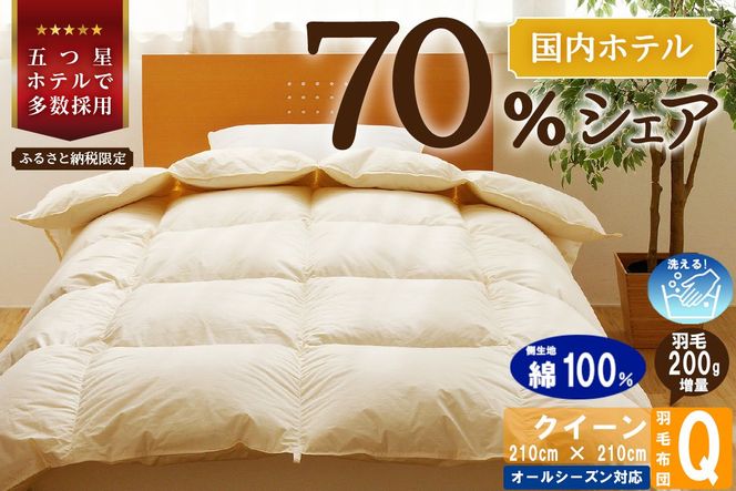 【クイーン】5つ星高級ホテル多数採用 国内シェア70％ 羽毛布団 掛け布団 ｜ 洗える 抗菌防臭 防ダニ 寝具 ダウン 布団 ふとん 綿100％ 受注生産 完全国内生産 国産 日本製 快眠 ホテル仕様 北海道 【 滝川市 】
