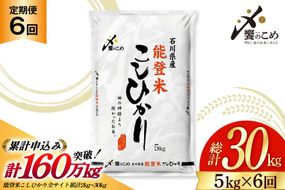 米 定期便 能登米 こしひかり 5kg ×6回 総計 30kg 精米 [中橋商事 石川県 宝達志水町 38601130] 能登 コシヒカリ お米 コメ 6ヶ月 6か月 5キロ 30キロ 白米 おこめ こめ