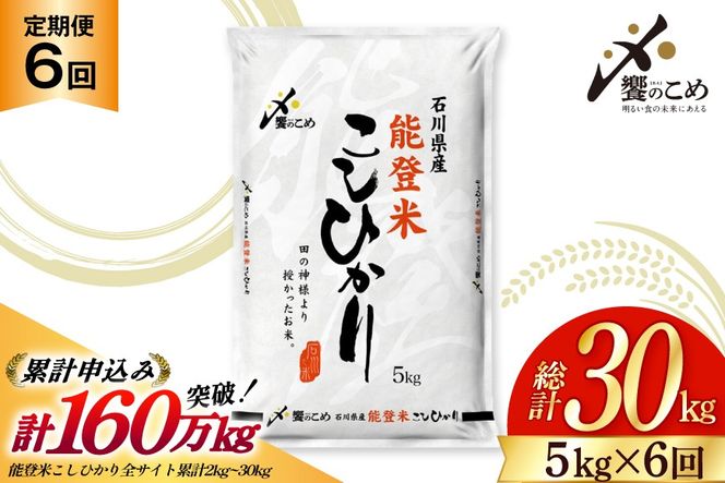 米 定期便 能登米 こしひかり 5kg 6回 計 30kg [中橋商事 石川県 宝達志水町 38601130] コシヒカリ お米 こめ おこめ ごはん ご飯 6ヶ月 ６ヶ月 6か月 ６か月 5キロ ５キロ 30キロ ３０キロ 白米 精米 能登 石川