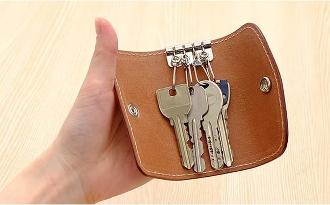 牛革 シンプルキーケース (4連金具) ブラウン | 本革 レザー 革製品 鍵ケース 男女兼用 メンズ レディース 革小物 日本製 北海道 滝川市