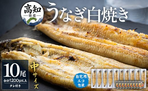 うなぎ 白焼き 10尾×中サイズ(120～140g) 国産 鰻 蒲焼きタレ付き 冷凍 - 高知県産 エコ包装 加工食品 加工品 惣菜 個包装 お手軽 おかず yw-0048