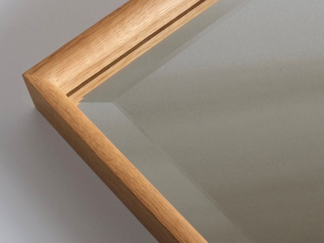 壁かけミラー［183H01］A4サイズ ミラー 鏡 w220mm×h300mm×d30mm チョコ面加工 紐付き ナラ 樹種 縦長 横長 インテリア DIY おしゃれ HOFF&Co. お取り寄せ