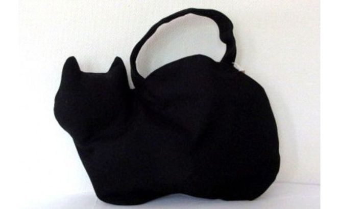 ネコ型帆布トートバッグ　黒猫 ファッション かばん 国産 生地 厚手 ポケット 