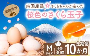 【定期便10ヵ月】純国産鶏さくらちゃんが産んだ桜色のさくら玉子 五分咲き（Mサイズ）30個 ｜ 卵 鶏卵 たまご タマゴ 生卵 たまごかけご飯 濃厚 甘み 国産