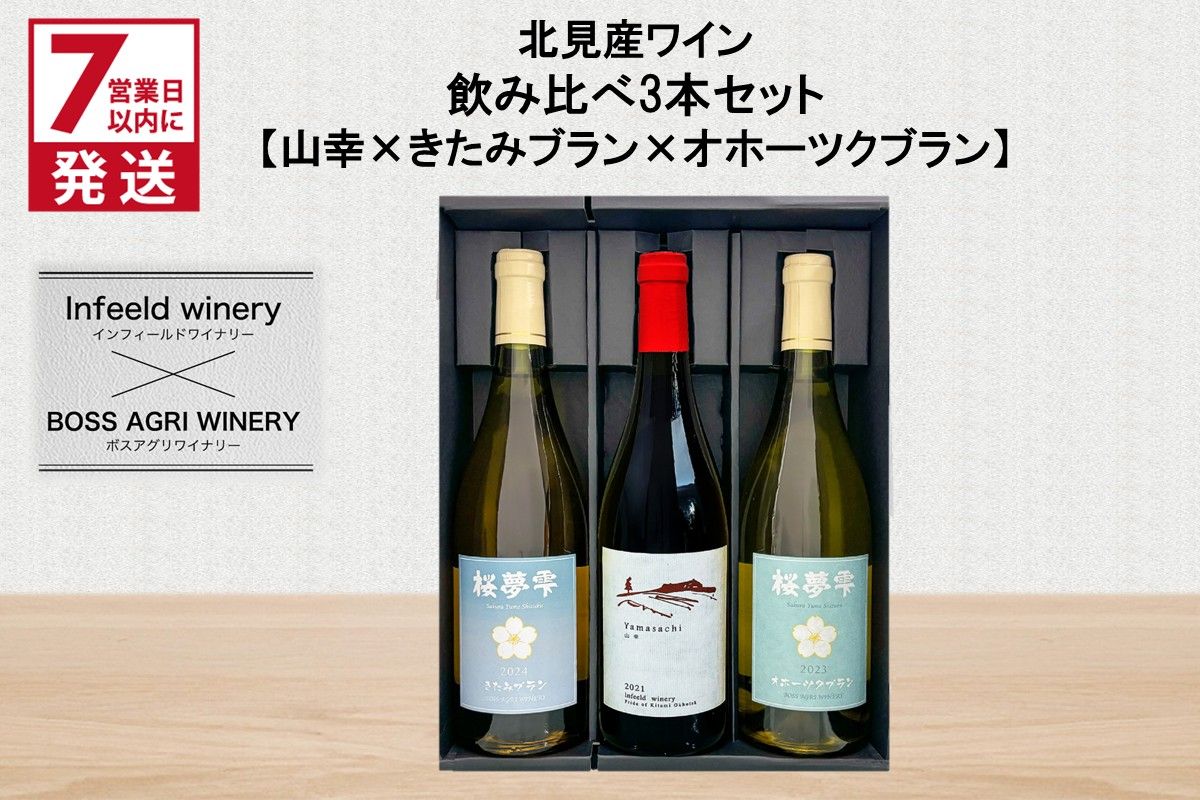 [7営業日以内に発送]北見産ワイン 飲み比べ3本セット(山幸×きたみブラン×オホーツクブラン) ( ワイン 赤ワイン 白ワイン 熟成白ワイン セット 飲み比べ ギフト 贈り物 )[186-0007]