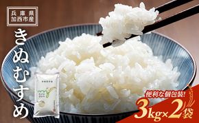 お米 令和7年産 きぬむすめ 白米 6kg(3kg×2袋) 米 単一原料米 精米 ごはん ご飯 白飯 小分け