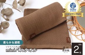 G1917 【ソフトハニカム】泉州南部織 ミニバスタオル 2枚（ブラウン）+ソフトハニカム織ハーフハンカチ1枚
