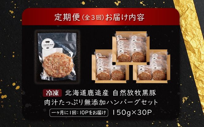 鹿追産　自然放牧黒豚　肉汁たっぷり無添加ハンバーグセット　3ヶ月定期便　150ｇ×10 SKN020