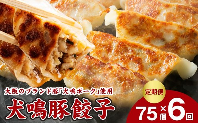 G5383 【泉佐野ブランド豚】犬鳴豚餃子 75個×6回【国産 豚肉 ぶたにく 定期便 犬鳴ポーク 焼くだけ 人気 総菜 冷凍】