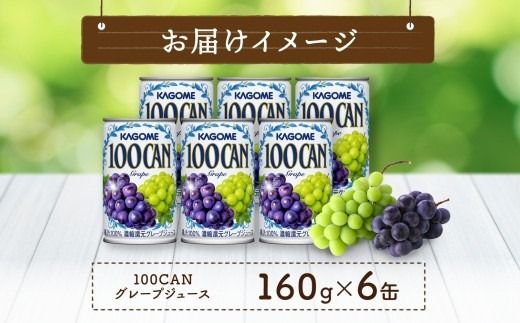 ns038-009　カゴメ 100CAN 160g × 6缶 濃縮還元 グレープジュース 100％ ジュース 砂糖不使用 フルーツジュース かごめ 果汁 果肉 グレープ ぶどう 葡萄 ブドウ フルーツ 飲料 ドリンク 缶 果物 お取り寄せ ギフト 差し入れ 缶ジュース KAGOME 送料無料 那須塩原市