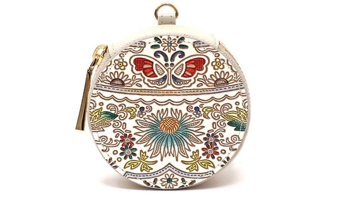 【文庫屋大関】マカロンポーチ 茉莉花＜翡翠＞【皮革工芸品】 ポーチ ミニポーチ 小物入れ アクセサリー入れ イヤホン入れ 収納 保管ケース 手のひらサイズ  本革 革 皮革 工芸品 工芸 雑貨 ギフト プレゼント 日本製 東京