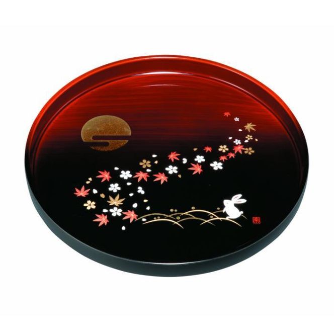 丸盆 30cm 杢漆分け 春秋月うさぎ ［YG467］ 303446_CC465