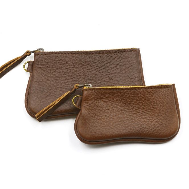 益子の革工房maharoのファスナーコインケース・カードケースセット　キャメルブラウン｜栃木県 益子町 ふるさと納税 コインケース カードケース 2個セット 牛革 手作り（AX133-2）