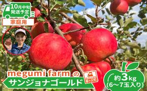 【10月中旬発送】訳あり りんご 糖度14度以上 高糖度 megumi farmのサンジョナゴールド 家庭用 約3kg（6〜7玉入） 果物 フルーツ 産地直送 料理 青森県 鰺ヶ沢町