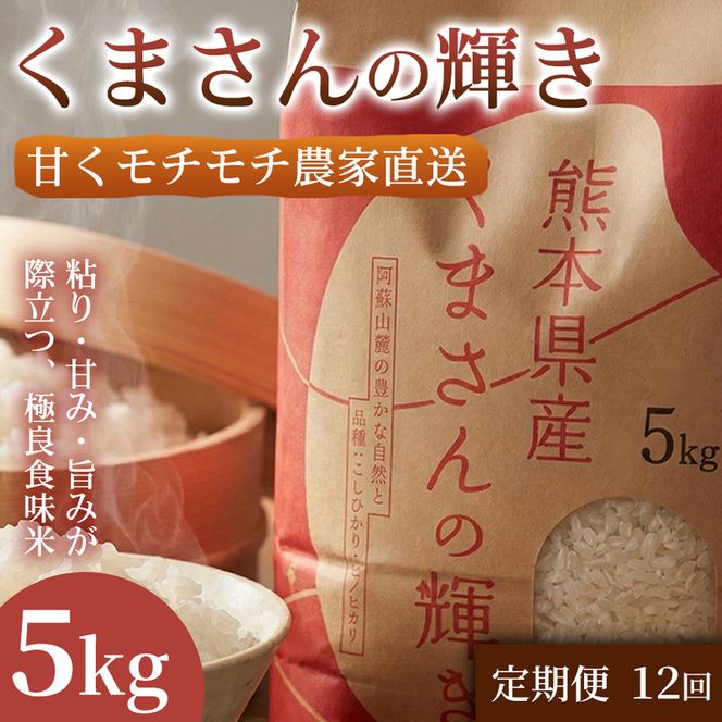 【定期便12ヶ月】【極良食味】熊本県産くまさんの輝き 5kg 1セット｜15年育成の甘み際立つブランド米 米 国産米 ブランド米 農園直送 家庭用 ギフト お取り寄せ 熊本県