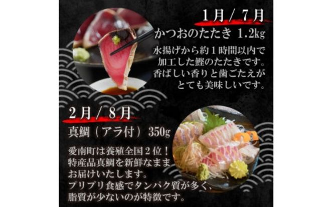 定期便 6回 刺身 鮮魚 冷凍 真空 パック 旬 かつお タイ ブリ 愛南ゴールド真鯛 シマアジ カンパチ 高級魚 鰤 鰹 鯛 縞鯵 勘八 魚 魚介 魚介類 海鮮 海鮮食品 おかず おつまみ 新鮮 天然 養殖 ハマスイ 愛南町 愛媛県
