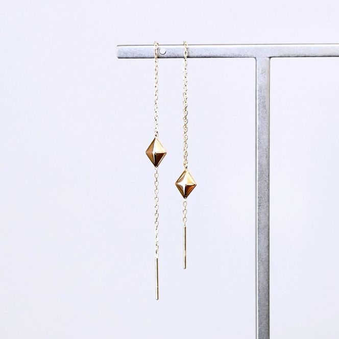 K18(18金) イエローゴールド 地金 菱形 チェーン ピアス シンプル 保証書付 KO-0071 242-035-a