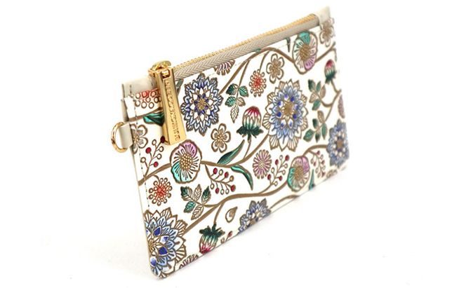 【文庫屋大関】すっきりカードケース　ダリア＜コバルトブルー＞【皮革工芸品】 ファッション小物 雑貨 フラグメントケース 小銭入れ付き 収納 スマート 日本製 花柄 青 