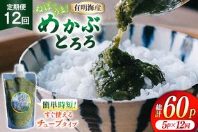 AJ657 めかぶ 有明海産 無添加めかぶとろろ 250g×5パック 定期便 12回 [ きざみめかぶ とろろ わかめ 海藻 無添加 冷凍 小分け チューブ ご飯のお供 中田水産 長崎県 島原市 ]