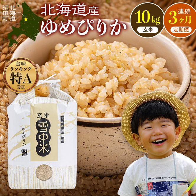令和8年産 【定期便3ヶ月】 特Aランク米 ゆめぴりか 玄米 10kg（5kg×2袋）【10月発送】雪冷気 籾貯蔵 雪中米 北海道 nr-1966